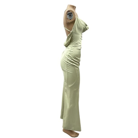 Katie May Los Angeles Ryder Cowl Neck Ruched Satin Maxi Gown Light Green XS - Picture 13 of 15